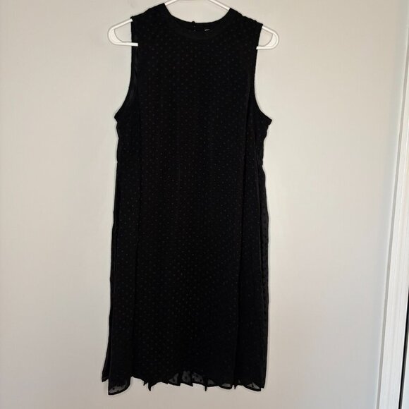 DR2 Dress Women's Medium Black Pleats Flowy Sleeveless Lined V-Neck Polka Dot - Picture 2 of 5